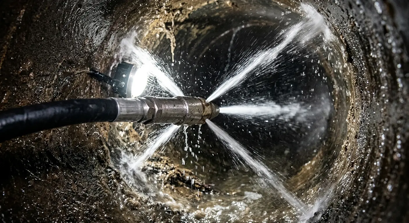 High-pressure hydro jetting nozzle cleaning sewer pipe for Trenchless Sewer Repair in Seminole